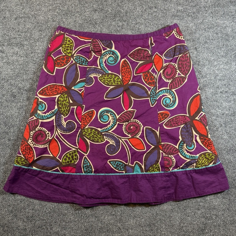 Boden Womens Purple Abstract Floral Retro Print A-Line Cotton Skirt Size 12R